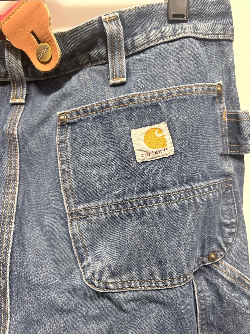 Carhartt Men’s Light Blue Relaxed Denim Work Jeans with Logo Patch